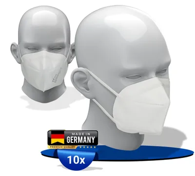 Image de Masque FFP2 lot de 10 - Masque facial agréable & respectueux de la peau - Masque pour adultes - S'adapte au nez - Masques de protection respiratoire 4 couches - Masque FFP2  Germany blanc