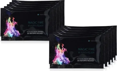 Produktbild von Navaris Magic Fire Pulver Set - 10x Magic Fire Salz Päckchen für buntes Feuer in z. B. Feuerschale Lagerfeuer Schwedenfeuer - bunte Flammenfarben