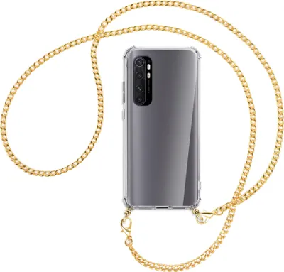 Produktbild von Handykette Backcover-Schutzhülle mit Band (Metall goldfarben) für Xiaomi Mi Note 10 Lite - goldfarbene Kette