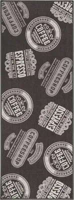 Produktbild von Teppich - Grau - Weiß - 67 x 180 cm - mit Coffeeshop Motiven und Schriftzug