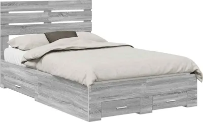 Obrázek produktu pro Rám postele vidaXL s čelem, barva Sonoma, rozměry 120 x 200 cm, materiál: dřevovláknitá deska