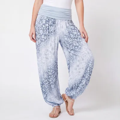 Produktbild von Haremshose Damen Sommerhose Gr. 36-44 luftige Leo Look Flatterhose weites Bein