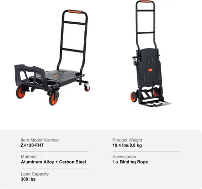 Produktbild von Faltbarer Handwagen, Aluminiumlegierung, zusammenklappbares Design, 300 lbs Schwarz
