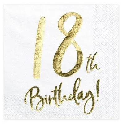 Zdjęcie produktu dla Serwetki 18th Birthday, biały, 33x33cm (1 op. / 20 szt.)
