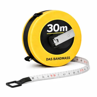 Produktbild von Bandmaß 30 Meter mit Halterung & Feststeller – robustes Maßband / Bandmass für präzises Messen, Rollmaßband & Massband mit Aufrollsystem (30 m)
