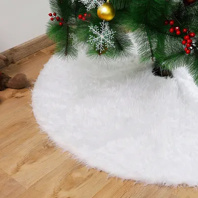 Image de TolleTour 78cm Tapis de sapin de Noël Couverture de sapin en fourrure synthétique Blanc Rond Rock Tapis feutre pour neige Arbre de Noël Décoration de sapin de Noël