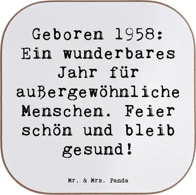 Produktbild von Mr. & Mrs. Panda Untersetzer für Gläser Spruch 1958 Geburtstag - Weiß - Geschenk, Geburtstagsgeschenk, Coaster, Happy Birthday, Tischuntersetzer, Glückwunsch, Jahrgang
