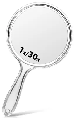 Image de Miroir à main double face avec grossissement 1x/30x, idéal pour les voyages et le maquillage, 21 x 11 cm (blanc transparent, 1 pièce)