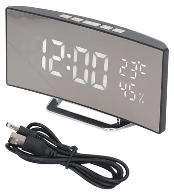 Obrázok produktu pre LED digitálne hodiny, 3 úrovne jasu, funkcia odloženia budíka, napájanie z USB batérie, elektronický zrkadlový budík s ukazovateľom teploty a vlhkosti vzduchu