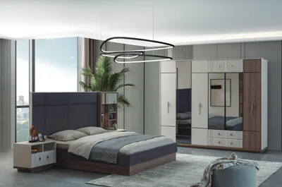 Produktbild von Moderne Schlafzimmer Möbel Luxus Doppelbett 2x Nachttische Kleiderschrank