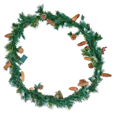 Produktbild von SucceBuy Weihnachtsgirlande, 2750 mm künstliche Tannengirlande mit Lichterkette, festliche Dekoration mit Beeren-Büscheln, Tannennadeln und Tannenzapfen, naturgetreue Weihnachtskollektion für Kaminsims und Kamin
