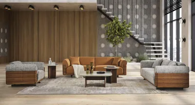Produktbild von Sofagarnitur Komplette Couchgarnitur Polstersofa Braun Stoff Stoffsofa