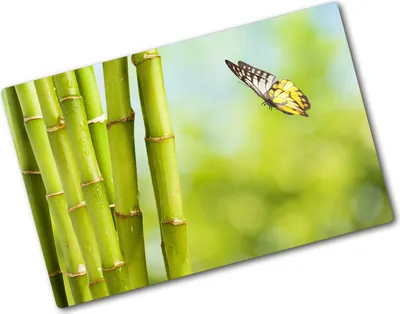 Produktbild von Tulup Glas Herdabdeckplatte - 80x52 cm - Glaskeramikkochfeld-Abdeckung Spritzschutz Glasabdeckplatte - Einteilig - Blumen & Pflanzen - Bambus und Schmetterling - Grün