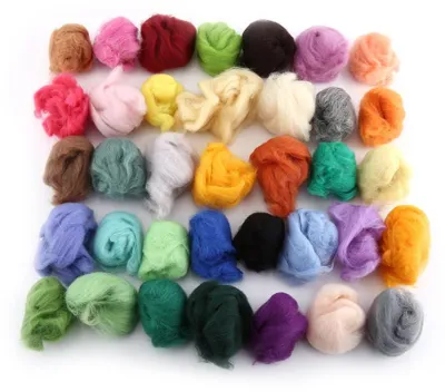 Produktbild von 36 Farben Wollfaser-gefärbtes Kammzug-Set zum Nadelfilzen und Handspinnen