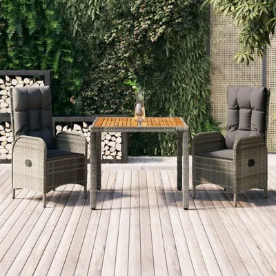 Immagine prodotto di vidaXL Set da pranzo da giardino in 3 pezzi con cuscini in polirattan grigio