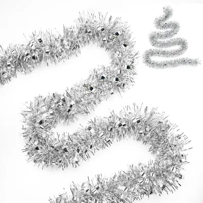 Produktbild von Weihnachtsbaum Girlande Glitzer 10m Lametta Silber Deko 9cm