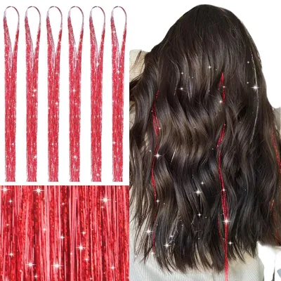 Obrázek produktu pro Lesklé pramínky do vlasů, červené, 120 cm, balení 6 kusů