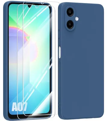 Image de Coque + 2 Verres Trempés pour Samsung Galaxy A07, Silicone Liquide Slim Légère Anti-Rayures - Bleu Marine