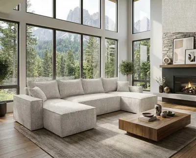 Produktbild von Das U-förmige Ecksofa FELINO von Nordelo universell L/R, 150×310×90 cm, 150x280 Schlaffunktion Stoff Cremona Beige