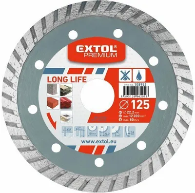 Zdjęcie produktu dla EXTOL-PREMIUM Diamentowa tarcza tnąca turbo o długiej żywotności, 125x22,2 mm, do cięcia na sucho i mokro
