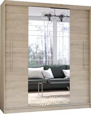 Produktbild von Schwebetürenschrank Kleiderschrank Schrank 204cm mit Spiegel Sonoma/Sonoma Torino