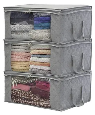 Produktbild von Aufbewahrungsbox Faltbar Deckel Grau 3er Set