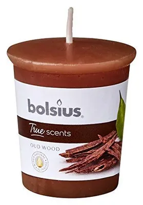 Image de bougie parfumée True Scents Vieux bois 4,5 cm brun cireux