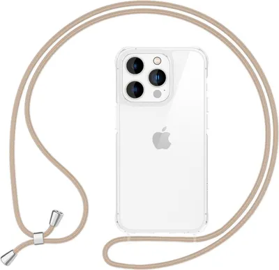 Immagine prodotto di Catenella per cellulare NALIA per iPhone 16 Pro Max – Custodia ibrida trasparente e cinturino da 160 cm – HANGIT PRO (retro anti-ingiallimento) – Marchio di Berlino – Beige