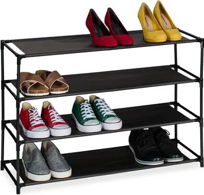 Produktbild von Relaxdays Schuhregal, mit 4 Ebenen, Metall Schuhablage, Stoff Ablage, Schuhgestell für den Flur, Schuhständer, schwarz