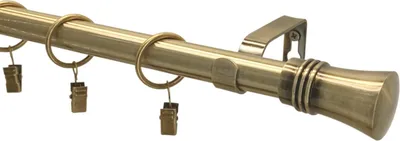 Produktbild von LOFT 240 cm Einzelne Gardinenstange 19 mm aus Metall mit Endstück CAPRI Komplettset mit Ringen und Clips Inklusive Montagezubehörset Farbe Antikgold