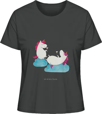 Produktbild von Mr. & Mrs. Panda Baumwoll T-Shirt Damen Einhorn Sekt Größe S - Anthrazit - Geschenk, Freundinnen, Party, Rundhals, Unicorn, Einhörner, BFF, Spaß, Sommershirt, Oberteil