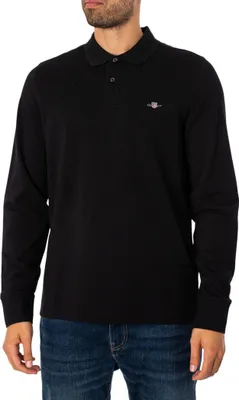 Produktbild von GANT Regular Shield Langarm-Pique-Poloshirt, Schwarz XL