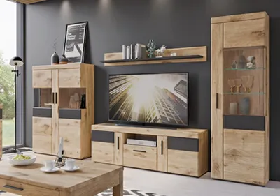 Produktbild von Wohnwand >Grano< (4-teilig) in Eiche Viking Nachbildung - 317x195x41cm (BxHxT)