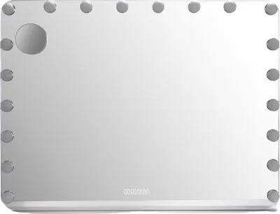 Immagine prodotto di Specchio cosmetico con illuminazione – Da tavolo o da parete – 20 lampadine LED dimmerabili – 3 colori della luce – Quadrato – Bianco – 80×60 cm