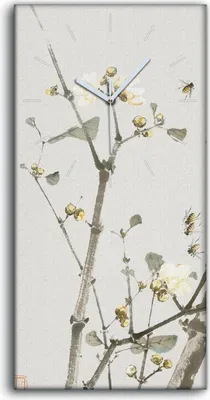 Produktbild von Dekor Leinwand Uhr Wandbilder Geräuschlos Kunstdruck 30x60 Insekten und Blumen - weiße Hände