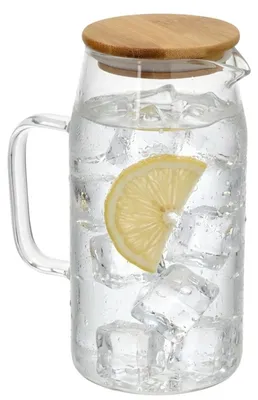 Produktbild von Gerimport Wasser-/Saftkanne - mit Bambusdeckel - 1,4 ltr - Glas - Gieskanne
