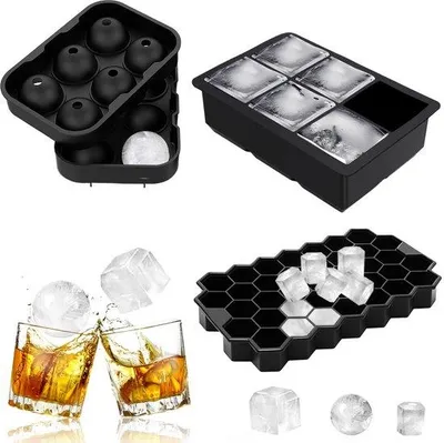 Produktbild von Ibenzoa® Silikon-Eiswürfelformen mit Deckel – 3er-Set (großes Quadrat, kleines Sechseck, große Runde), BPA-frei, auslaufsicher, wiederverwendbar