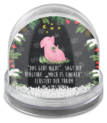 Produktbild von Mr. & Mrs. Panda Schneekugel Weihnachten Schwein Glück - Kreidetafel - Geschenk, Glücksbringer, Ziele, dekoartikel, Motivation, Lustige Sprüche, Weihnachts, schnee kugel
