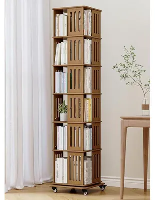 Image de Étagère tournante pour livres, 6 niveaux, couleur marron, dimensions 37x37x178,5 cm, aspect bois
