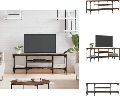 Zdjęcie produktu dla vidaXL Szafka pod TV dąb wędzony 121x35x45 cm materiał drewnopochodny i żelazo - Meble TV