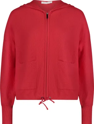 Produktbild von Strick Cardigan mit Kapuze, Reißverschluss, aufgesetzten Taschen, Langarm, Gesamtlänge 54 cm