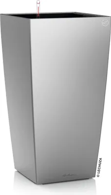 Produktbild von LECHUZA-Pflanzgefäß CUBICO Premium 40 Silber Metallic | Pflanzgefäß mit Bewässerungssystem | Metallic-Oberfläche | 39,5 x 39,5 x 75,5 cm | 18195