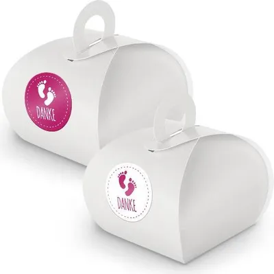 Produktbild von SET Danke Fußabdrücke (Motiv30) 24x Geschenkschachtel mit Griff weiß  + Sticker