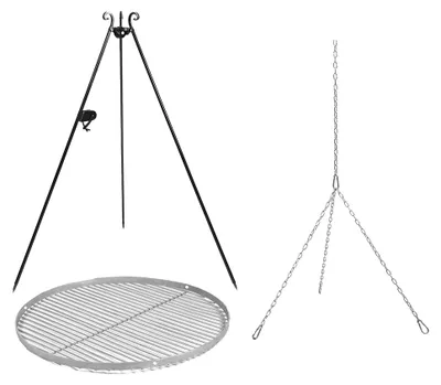Zdjęcie produktu dla Stalowy grill obrotowy CookKing z korbą i akcesoriami do grillowania Grill na trójnogu ze stalowym rusztem grillowym Ø 70 cm