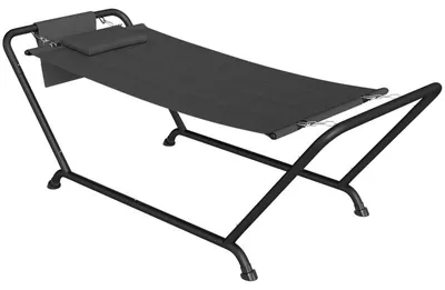 Produktbild von Hängematte mit Gestell Stabhängematte mit Seitentasche & Kopfstütze, stabiler Metallrahmen bis 150 kg für Garten Terrasse Balkon & Outdoor