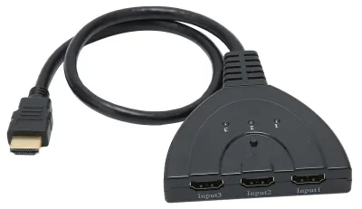 Obrázek produktu pro 3portový přepínač HDMI (High-Definition Multimedia Interface) – 3 vstupy, 1 výstup, rozlišení 1080p – rozbočovač, přepínač, adaptér, kabel typu „plug and play“