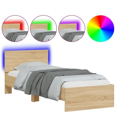 Image de vidaXL Cadre de lit avec tête de lit et lampes LED Chêne Sonoma 90x200cm