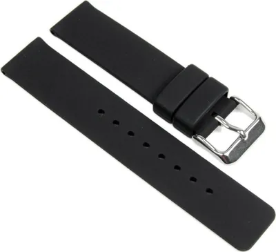 Produktbild von Minott Uhrenarmband Silikon | schwarz weich glatt gleichlaufend 19648, Stegbreite:18mm, Schließe:Silbern