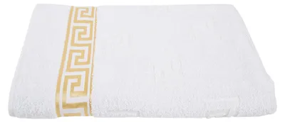 Produktbild von Luxus Medusa Saunatuch 100x200 cm - Weiss - feinste Ringgarn Baumwolle / Jacquard Webung / Hochflor Frottee mit Medusa Flachprägung und goldener Medusa Bordüre