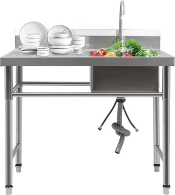 Produktbild von Edelstahl Waschbecken Ausgussbecken,100 x 60 x 93 cm Handelsrestaurant-Küchenspüle, Edelstahl Spüle mit 1 Waschbecken (rechts) Spülschrank Outdoor Spüle Für Küche Garage Waschküche